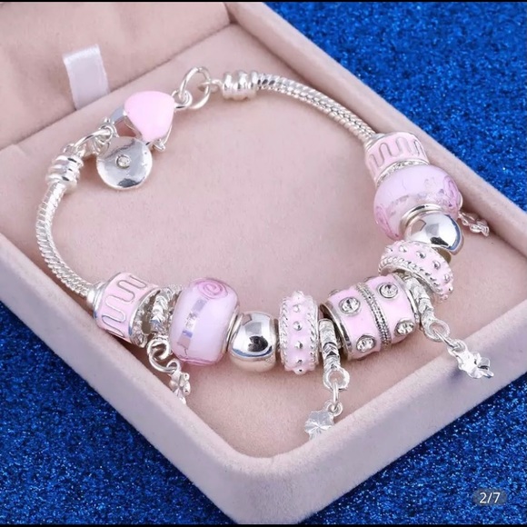 None Jewelry - Pink and silver crystal charm bracelet
